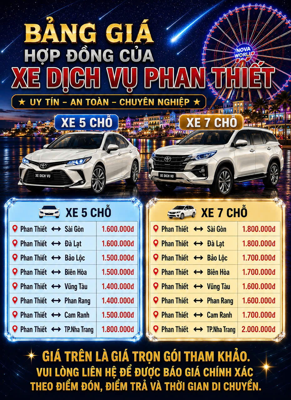 bảng giá dịch vụ taxi Hưng Thịnh